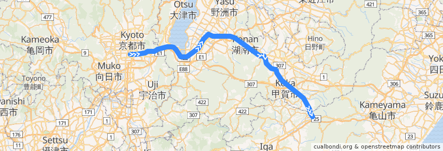 Mapa del recorrido 草津線上り:京都 => 柘植 de la línea  en 滋賀县.