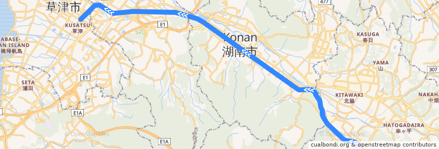 Mapa del recorrido 草津線下り:貴生川 => 草津 de la línea  en 滋賀县.