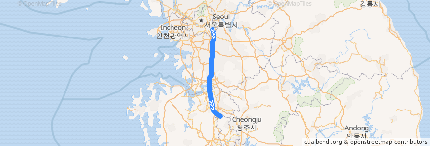 Mapa del recorrido SRT 수서평택고속선·경부고속선: 수서역 → 부산역 de la línea  en 대한민국.