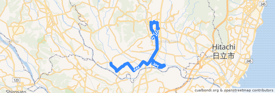 Mapa del recorrido 茨城交通バス金砂57系統 総合福祉会館・常陸太田駅・市役所⇒道の駅ひたちおおた⇒中野十文字 de la línea  en 常陸太田市.