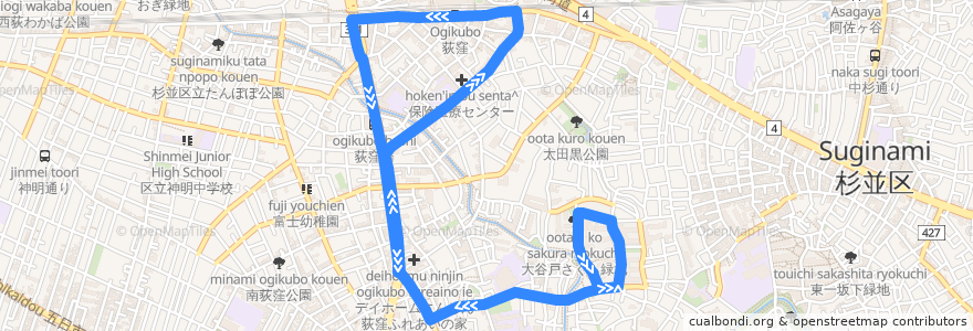 Mapa del recorrido 川南線 de la línea  en Suginami.