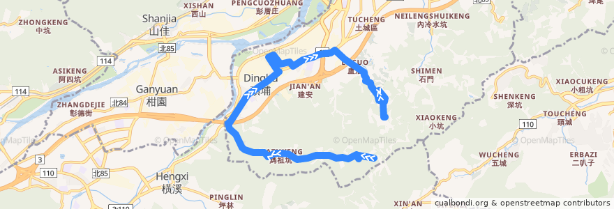 Mapa del recorrido 新北市 571 善息寺-南天母廣場 (往程) de la línea  en 新北市.