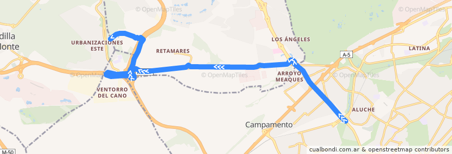 Mapa del recorrido Bus 591: Aluche - Boadilla del Monte (Facultad de Informática) de la línea  en Comunidad de Madrid.