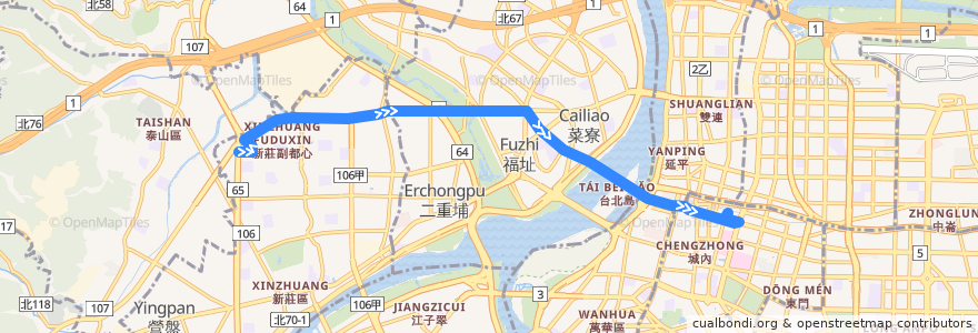 Mapa del recorrido 行政院新莊聯合辦公大樓通勤專車(往程) de la línea  en 新北市.