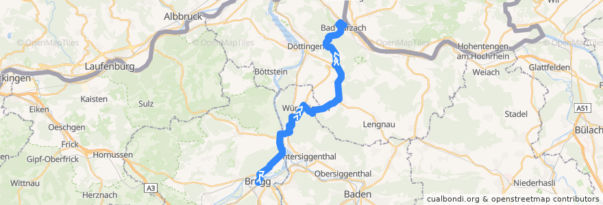 Mapa del recorrido Bus 360: Brugg AG => Bad Zurzach de la línea  en Argovia.
