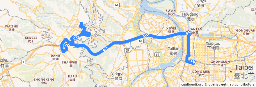 Mapa del recorrido 新北市 966 林口竹林山觀音寺—台北車站(返程) de la línea  en Nouveau Taipei.