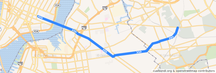 Mapa del recorrido NYCS - M Train (evenings, weekends): Essex Street → Middle Village–Metropolitan Avenue de la línea  en New York.