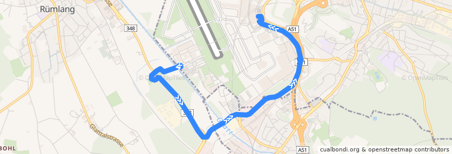 Mapa del recorrido Bus 738: Zürich Flughafen, Werkhof => Zürich Flughafen, Bahnhof de la línea  en Zürich.