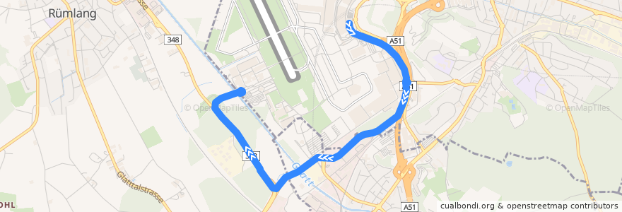 Mapa del recorrido Bus 738: Zürich Flughafen, Bahnhof => Zürich Flughafen, Werkhof de la línea  en Zürich.