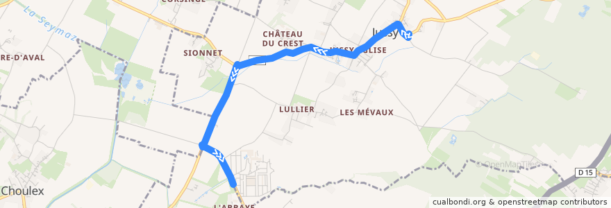 Mapa del recorrido Bus 32: Jussy-Meurets → Centre Horticole de la línea  en Geneva.