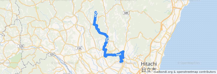 Mapa del recorrido 茨城交通バス金砂56系統 大藪⇒岩手⇒市役所・常陸太田駅・総合福祉会館 de la línea  en 常陸太田市.
