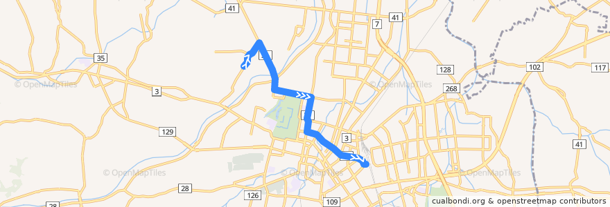 Mapa del recorrido 浜の町線 de la línea  en Hirosaki.