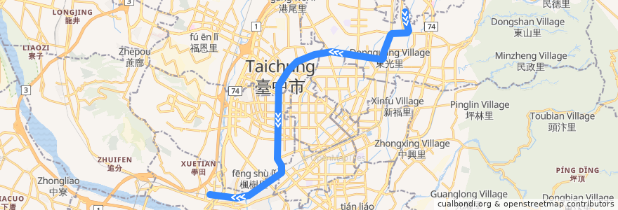Mapa del recorrido 臺中捷運綠線北屯總站方向 de la línea  en 臺中市.