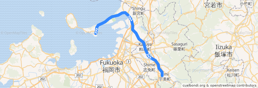Mapa del recorrido JR香椎線 de la línea  en Prefectura de Fukuoka.