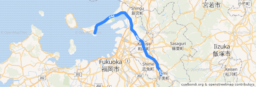 Mapa del recorrido JR香椎線 de la línea  en Fukuoka Prefecture.