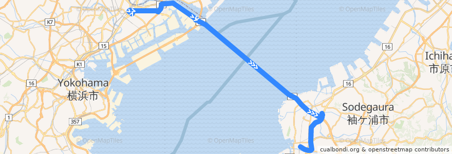 Mapa del recorrido アクアライン高速バス 川崎 => 木更津 de la línea  en Jepun.
