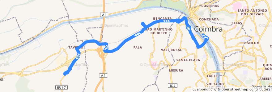 Mapa del recorrido 12: Beira Rio => Taveiro de la línea  en Coïmbre.