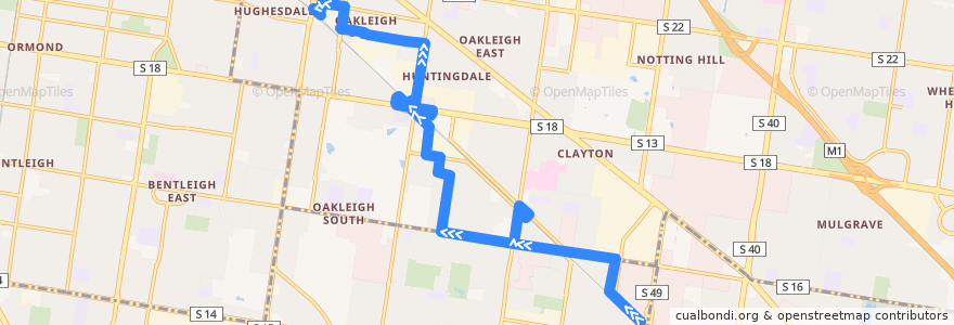 Mapa del recorrido Bus 704: Westall Station => Clayton => Oakleigh Station de la línea  en Мельбурн.