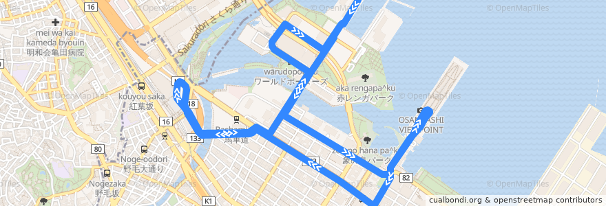 Mapa del recorrido ピアライン　日中ルート de la línea  en Naka Ward.