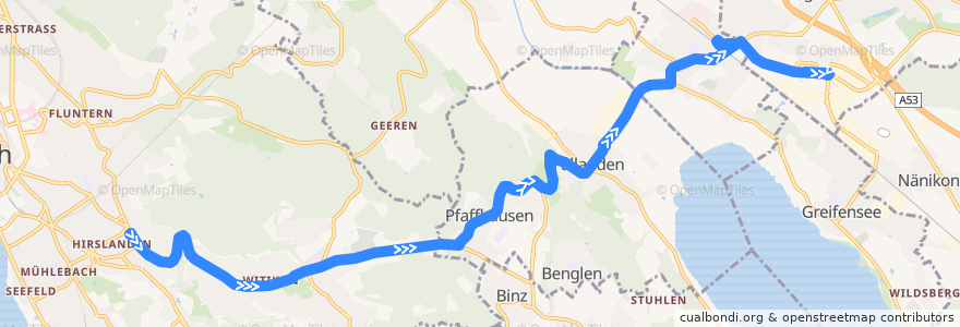 Mapa del recorrido Bus 704: Zürich, Klusplatz → Volketswil, Hofwisen de la línea  en Zurique.