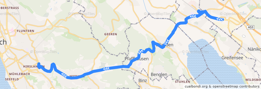 Mapa del recorrido Bus 704: Volketswil, Hofwisen → Zürich, Klusplatz de la línea  en Zurique.