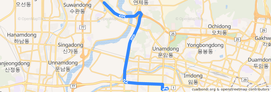 Mapa del recorrido 광주 → 서울호남 고속버스 de la línea  en Gwangju.