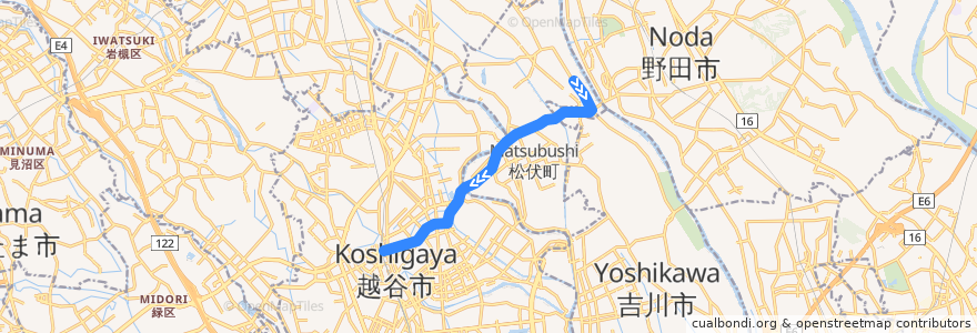 Mapa del recorrido 茨急バス 大正大学入口⇒赤岩入口⇒北越谷駅 de la línea  en 埼玉県.