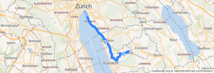 Mapa del recorrido Bus 912: Zürich, Bellevue → Itschnach, Fallacher de la línea  en Zurique.