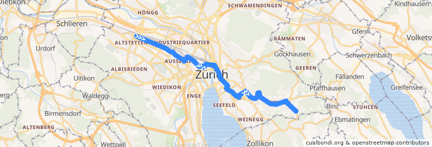 Mapa del recorrido Bus 31: Zürich, Bahnhof Altstetten → Kienastenwies de la línea  en Zúrich.