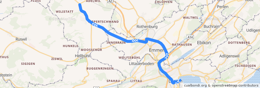 Mapa del recorrido Bus 72: Luzern, Bahnhof => Neuenkirch, Lippenrüti de la línea  en Lucerna.
