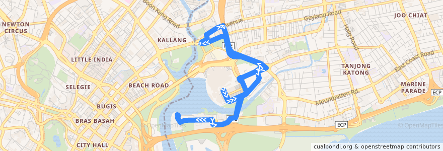 Mapa del recorrido Svc 11 (Lorong 1 Geylang Terminal => Lorong 1 Geylang Terminal) de la línea  en Southeast.