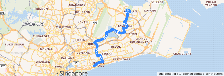 Mapa del recorrido Svc 15 (Pasir Ris Interchange => Pasir Ris Interchange) de la línea  en Singapur.