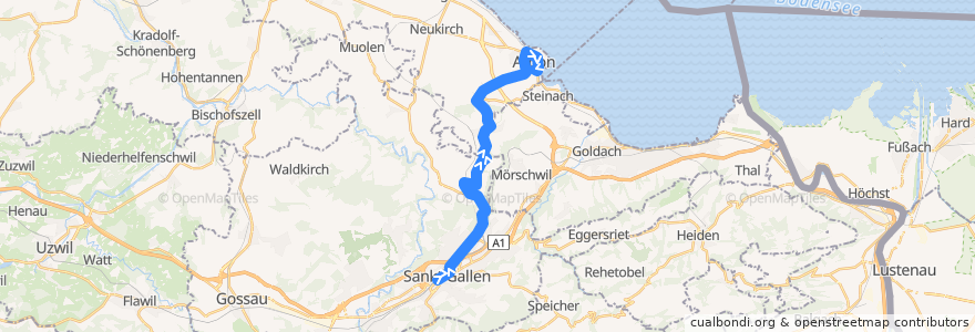 Mapa del recorrido Bus 200: St. Gallen, Bahnhof => Arbon, Bahnhof de la línea  en 瑞士.