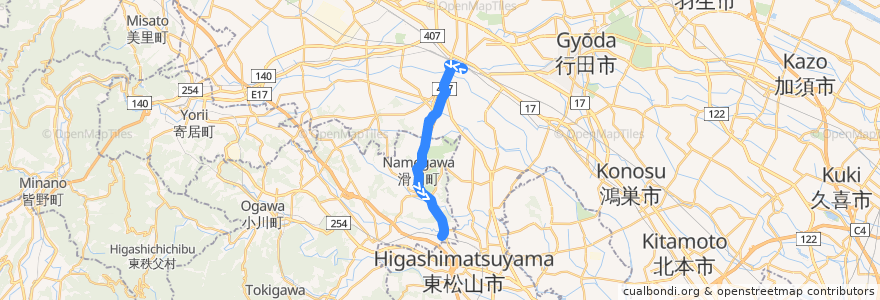 Mapa del recorrido 国際十王バスRU01系統 熊谷駅南口⇒立正大学⇒森林公園駅 de la línea  en 埼玉県.