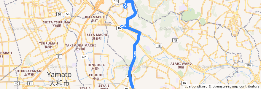 Mapa del recorrido 116系統(若葉台中央→近隣公園→三ツ境駅北口) de la línea  en 横浜市.