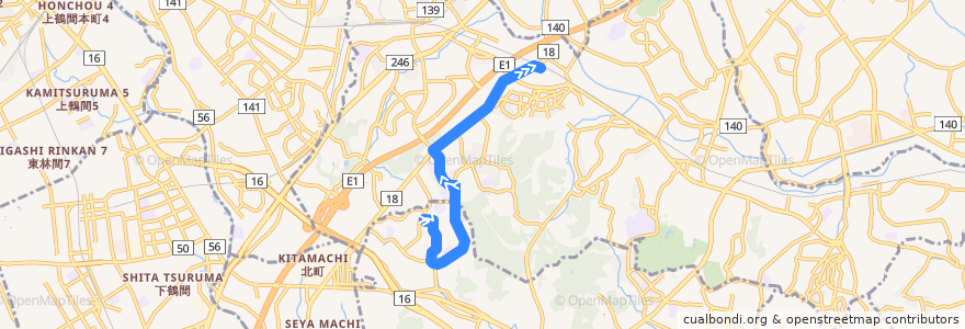 Mapa del recorrido 65系統(若葉台中央→保育園前→十日市場駅) de la línea  en 横浜市.