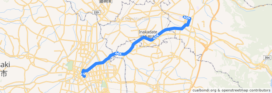 Mapa del recorrido 弘前〜黒石線 de la línea  en Prefettura di Aomori.