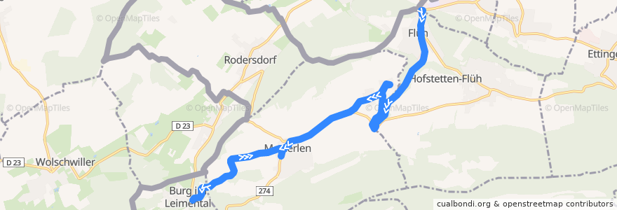 Mapa del recorrido Bus 69: Flüh, Bahnhof => Burg im Leimental => Metzerlen, Challstrasse de la línea  en Schweiz/Suisse/Svizzera/Svizra.