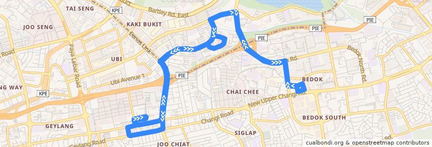 Mapa del recorrido Svc 60 (Eunos Interchange => Eunos Interchange) de la línea  en سنغافورة.