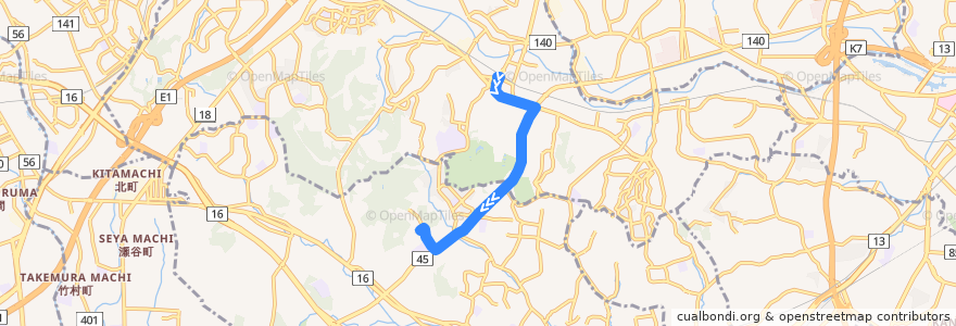 Mapa del recorrido 136: 中山駅 → よこはま動物園 de la línea  en 横浜市.