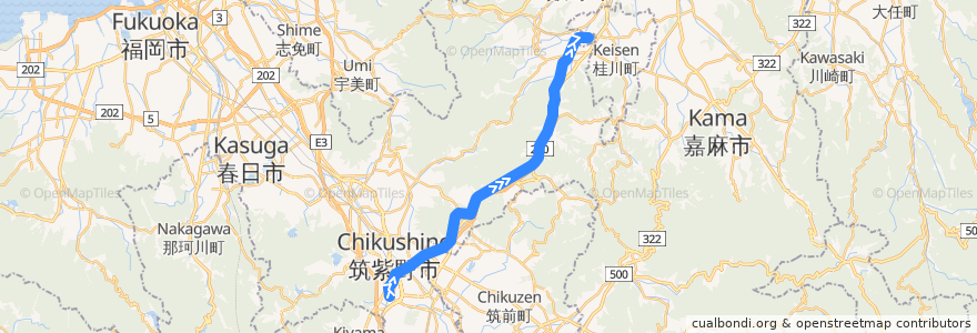 Mapa del recorrido JR原田線 de la línea  en 福冈县.