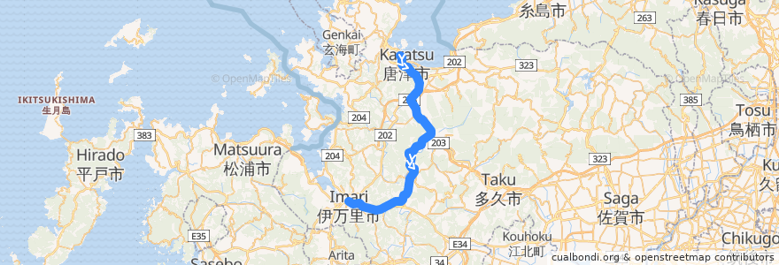 Mapa del recorrido JR筑肥線 de la línea  en 佐贺县.