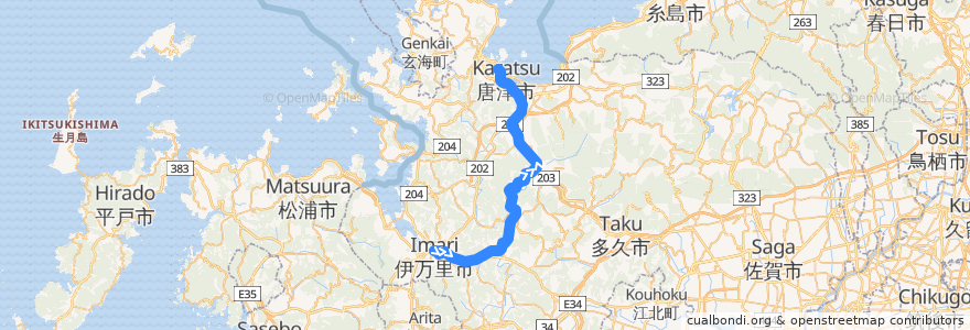 Mapa del recorrido JR筑肥線 de la línea  en 佐贺县.