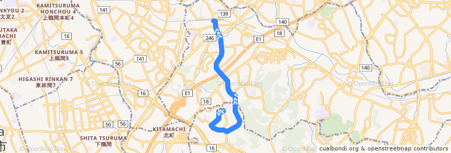 Mapa del recorrido 40: 若葉台中央 → 地区公園 → 長津田駅 de la línea  en Yokohama.