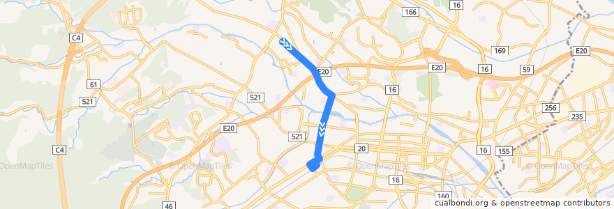 Mapa del recorrido 市02系統 de la línea  en Хатиодзи.