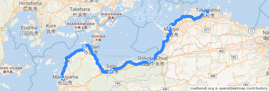 Mapa del recorrido JR予讃線 de la línea  en Japonya.