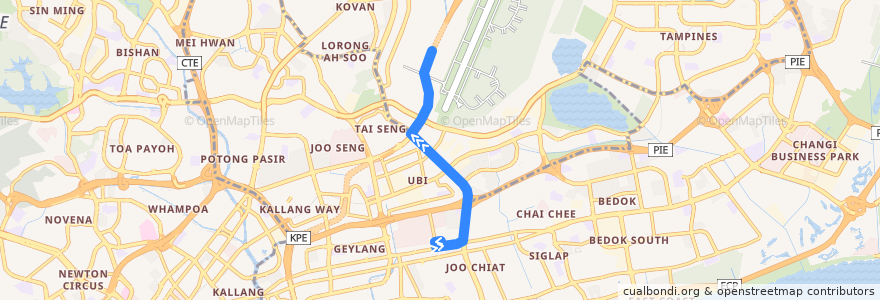 Mapa del recorrido Svc 94 (Eunos Interchange => Eunos Interchange) de la línea  en سنغافورة.
