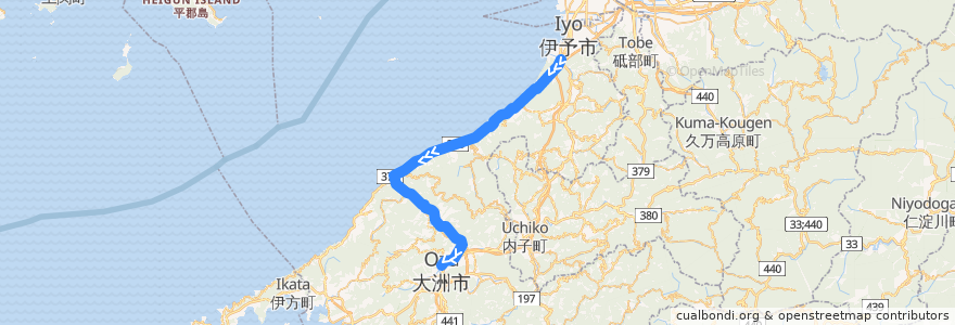 Mapa del recorrido JR予讃線 de la línea  en 爱媛县.