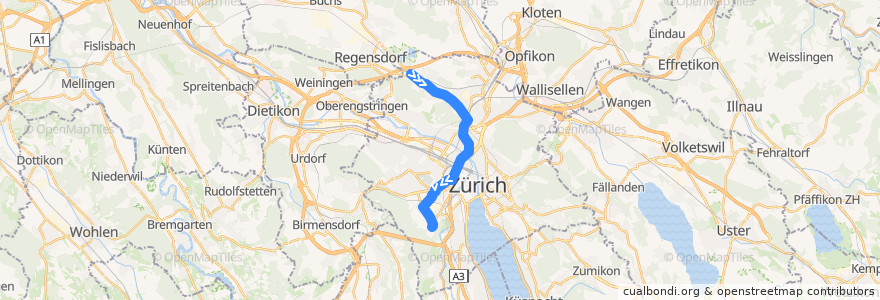Mapa del recorrido Bus 32: Zürich, Holzerhurd → Strassenverkehrsamt de la línea  en Zurich.