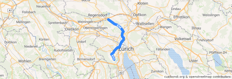 Mapa del recorrido Bus 32: Zürich, Strassenverkehrsamt → Holzerhurd de la línea  en Zurich.